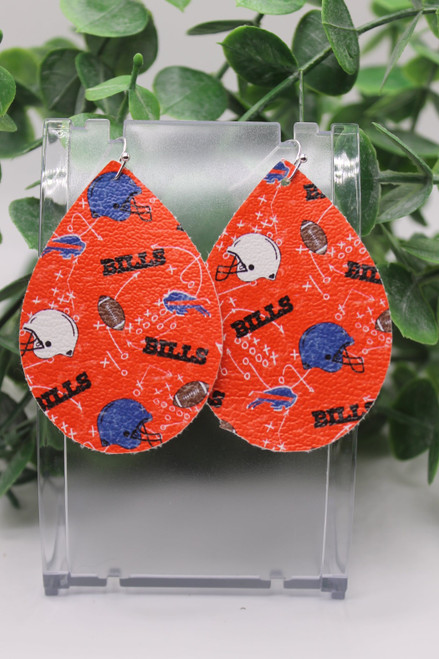 Bills Football || Teardrop Faux Leather Earrings || Hypoallergenic
