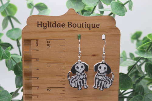 Dog Skeleton - Sitting || Acrylic Dangle Earrings || Hypoallergenic