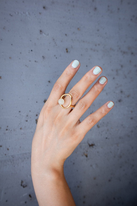 Cosmos Jade bead gold statement ring