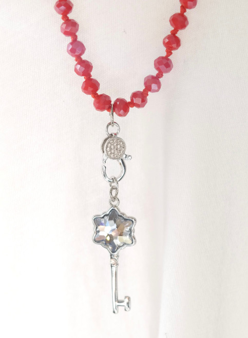 Christmas- Red Multi-Layer Necklace with Swarovski Key Pendant