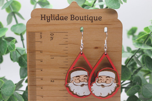 Santa || Wood Dangle Earrings || Hypoallergenic