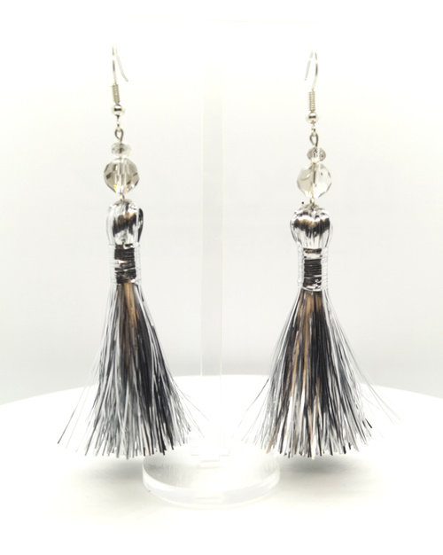 Christmas- Metallic Silver Tinsel Tassel Earrings