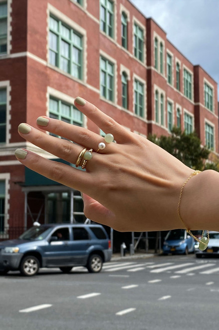 Arya Jade and beaded gold stretch ring