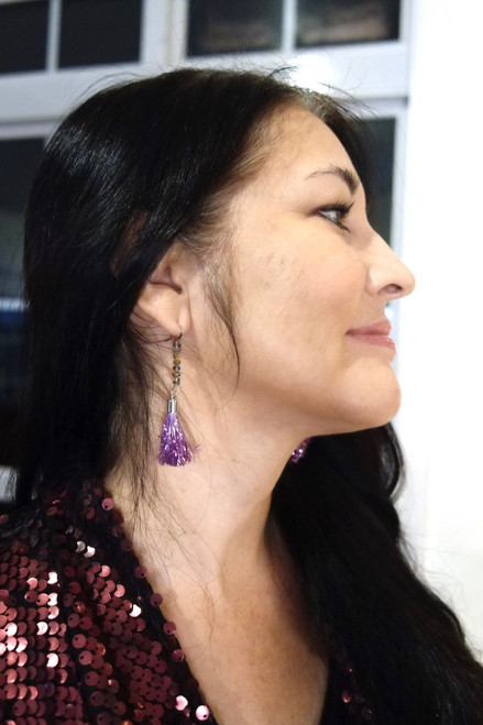 Christmas- Metallic Pink Tinsel Tassel Earrings