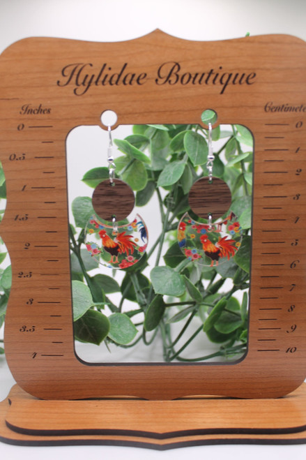 Floral Rooster Dangle Earrings