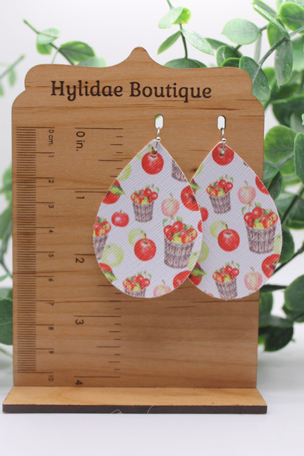 Apple Bushels || Teardrop Faux Leather Earrings || Hypoallergenic