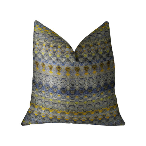 Plutus Blue Wynne Blue Navy and Yellow Handmade Luxury Pillow
