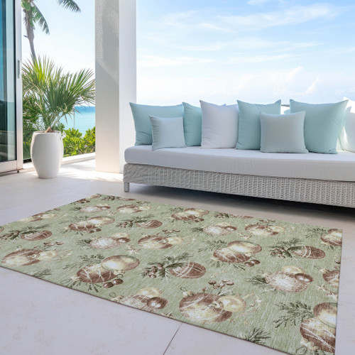 3' X 5' Artichoke Green Brown And Beige Stars Washable Indoor Outdoor Area Rug