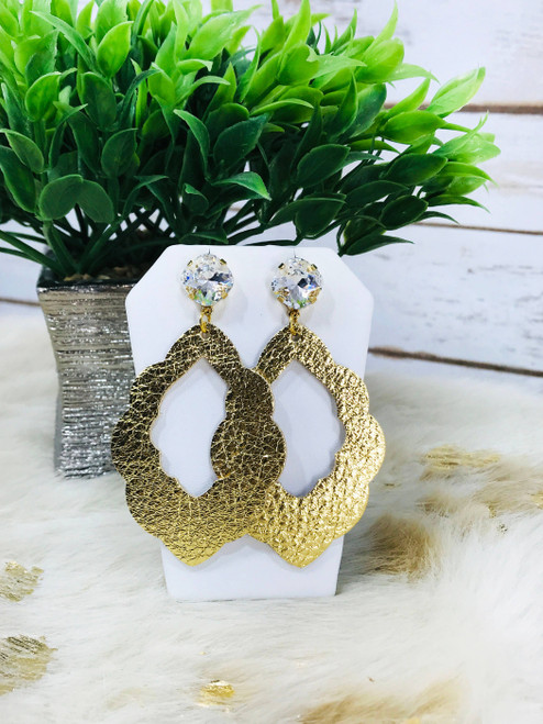 Genuine Crystal and Leather Earrings 