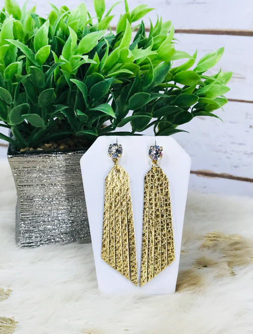 Crystal and Gold Leather Stud Earrings 
