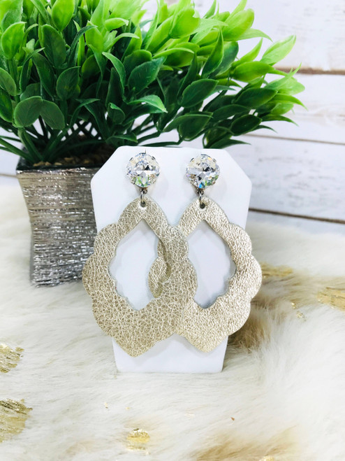 Crystal and Platinum Leather Earrings 