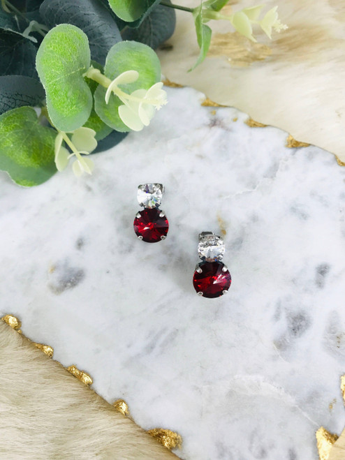 Double Crystal Stud Earrings 