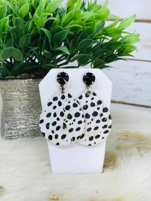 Crystal and Mini  Cheetah Cork Leather Stud Earrings 