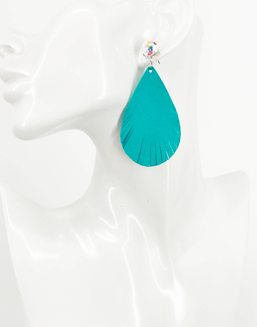 Genuine Crystal Turquoise Leather Stud Earrings 