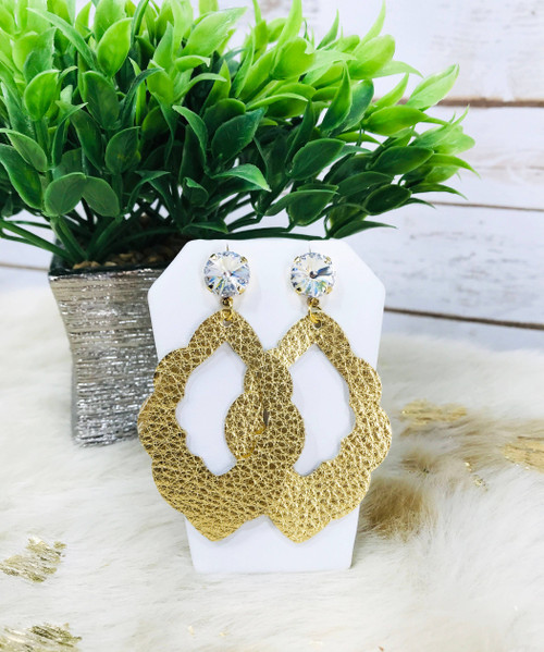 Crystal and Genuine Leather Earrings 