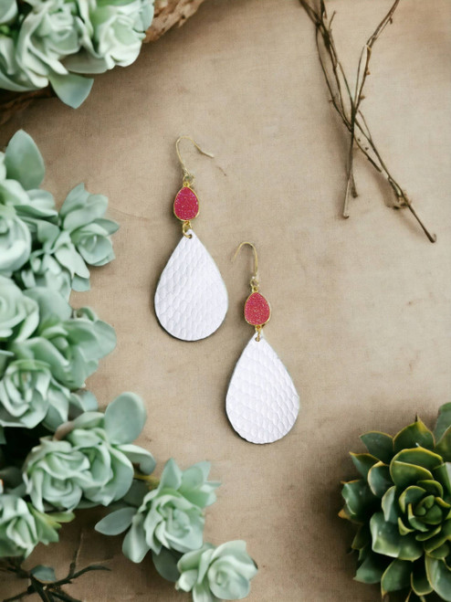 Druzy  Amazon Cobra Leather Earrings 
