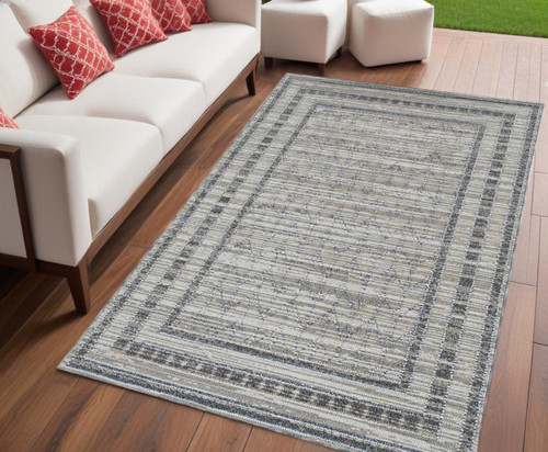 5' X 8' Gray Striped Indoor Outdoor Area Rug