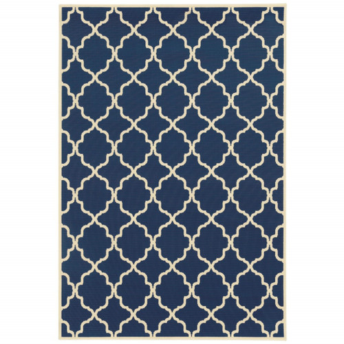 Blue and Ivory Indoor Outdoor Area Rug