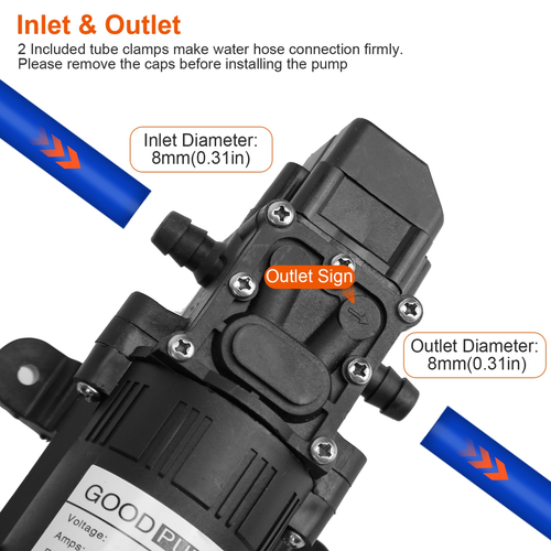 12V Water Pump with 2 Hose Clamps 130PSI Self Priming Sprayer 
