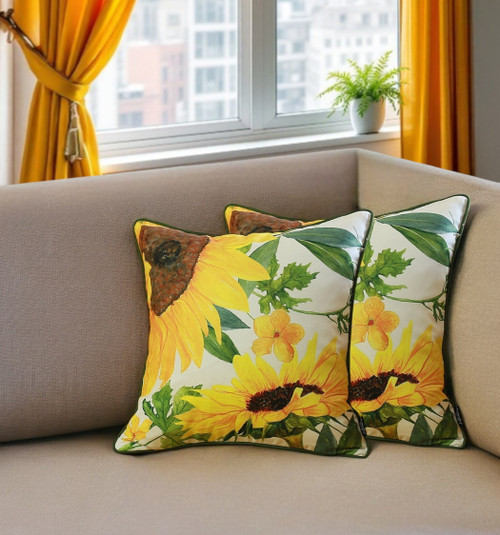 Set Of 2 Square Sunflower Throw Pillow Covers
