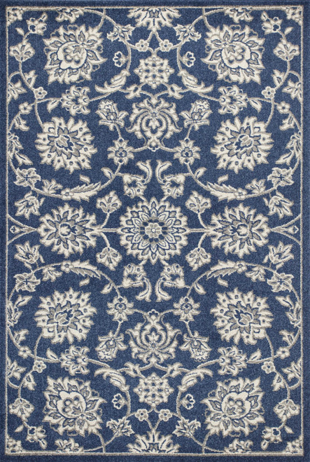 8' X 11' Denim Blue Floral Indoor Outdoor Area Rug