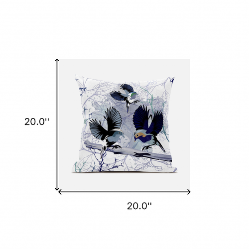 20x20 Black White Bird Blown Seam Broadcloth Animal Print Throw Pillow