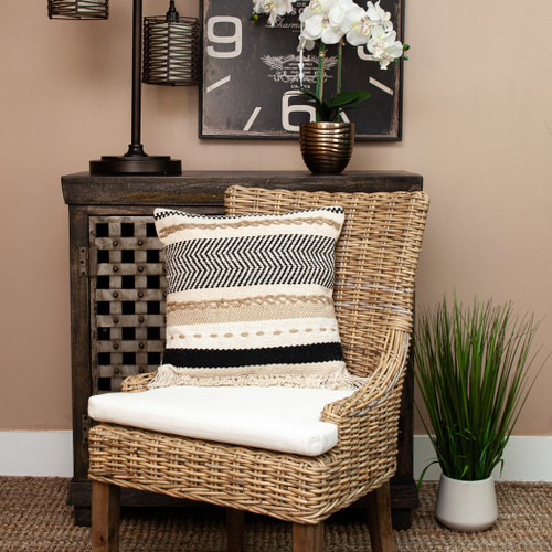 18" Black White And Tan Textured Pillow