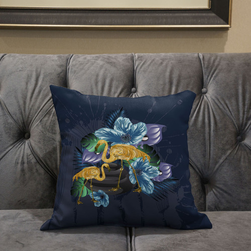 20x20 Blue Yellow Bird Blown Seam Broadcloth Animal Print Throw Pillow