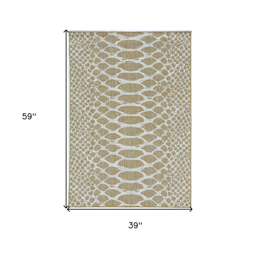 3' X 5' Brown and Ivory Abstract Indoor Outdoor Area Rug
