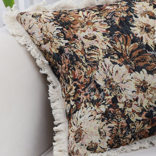 Vintage Oil Painting Color Raised Embroidery Empress Flower Throw Pillow