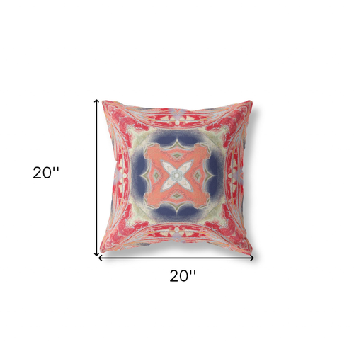 20"x20" Red Indigo Green Cream Zippered Broadcloth Geometric Throw Pillow