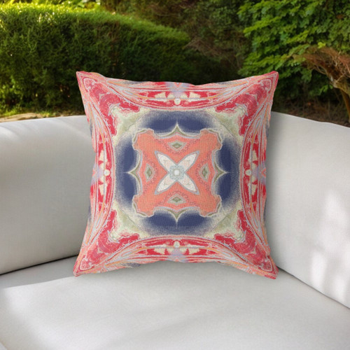 18"x18" Red Indigo Green Cream Zippered Broadcloth Geometric Throw Pillow