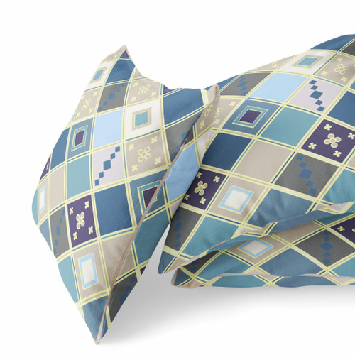 28" X 28" Blue And Gold Broadcloth Floral Throw Pillow