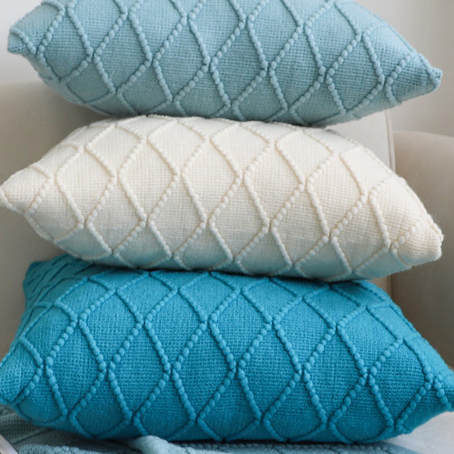 Turquoise Diamond Knit Pillowcases Soft Decorative Cushion Covers for Sofa, BedHome Dcor