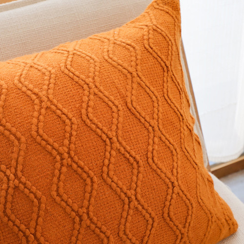 Burnt Orange Diamond Knit Pillowcases Soft Decorative Cushion Covers for Sofa, BedHome Dcor