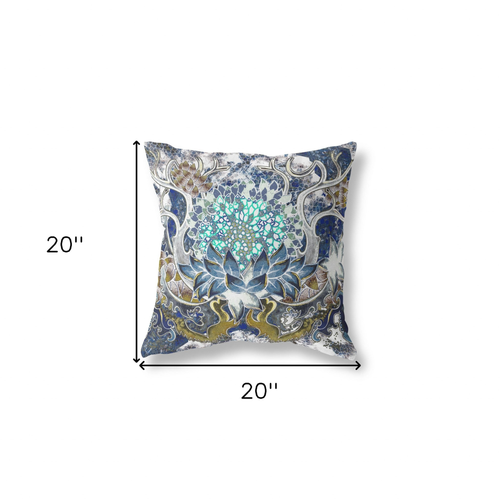 20"x20" Blue White Green Zippered Suede Geometric Throw Pillow