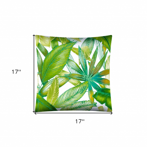17" Green Teal and White Tropical Indoor Outdoor Throw Pillow Cover