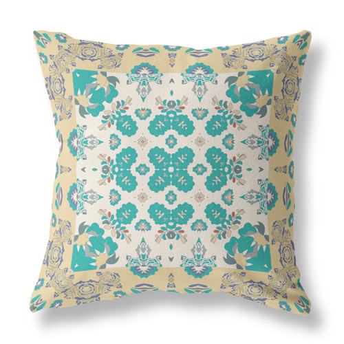 20" X 20" Yellow And White Broadcloth Floral Throw Pillow