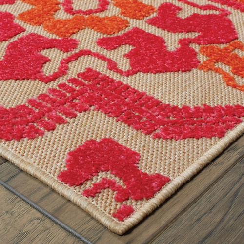 7' X 10' Pink and Orange Moroccan Indoor Outdoor Area Rug
