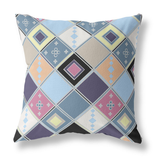 20" X 20" Blue And Purple Broadcloth Floral Throw Pillow
