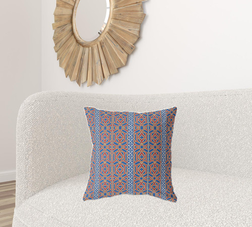 20" X 20" Blue And Red Broadcloth Floral Throw Pillow