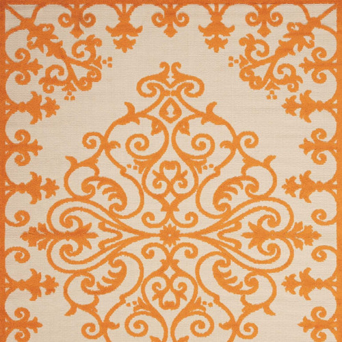 4' X 6' Orange And Ivory Damask Indoor Outdoor Area Rug