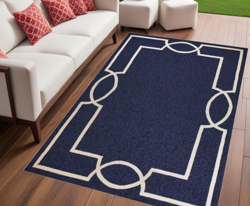 5' X 7' Blue and Ivory Handmade Indoor Outdoor Area Rug