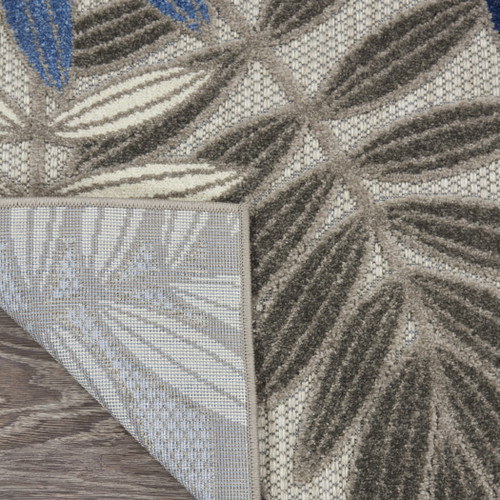 8™ X 11™ Gray And Blue Leaves Indoor Outdoor Area Rug