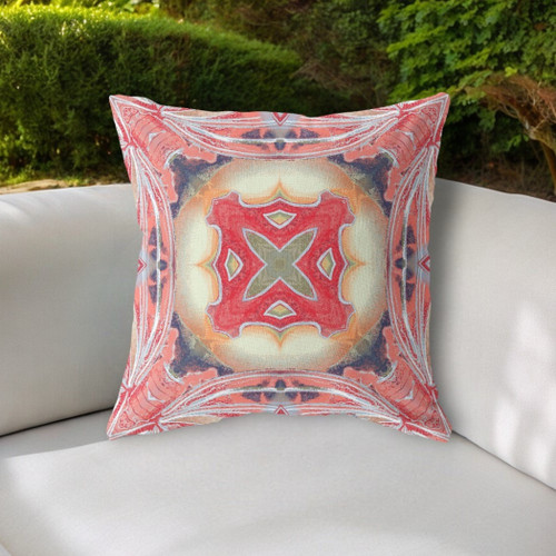 18"x18" Pink Peach Red Zippered Broadcloth Geometric Throw Pillow
