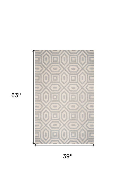 3' X 5' Grey Hand Tufted Geometric Indoor Area Rug