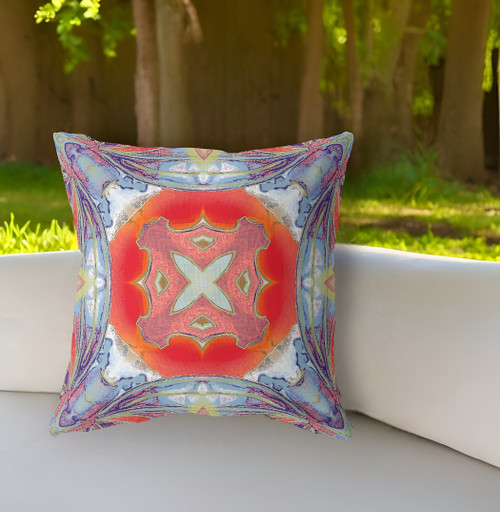 16"x16" Muted Blue Hot Orange Zippered Broadcloth Geometric Throw Pillow