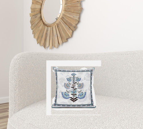 20x20 Off White Gray Blown Seam Broadcloth Floral Throw Pillow