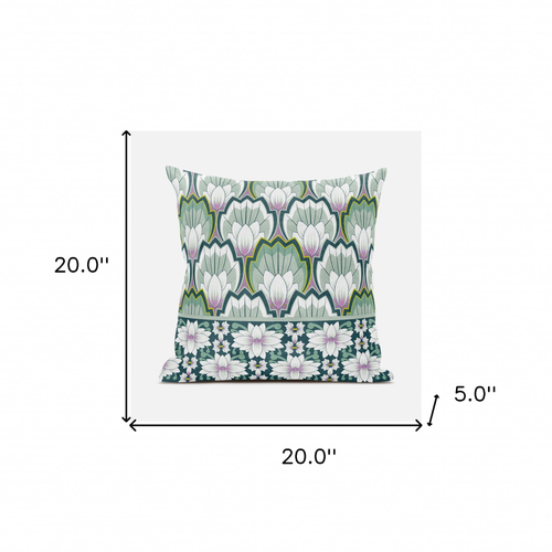 20x20 Green Pink Blown Seam Broadcloth Floral Throw Pillow