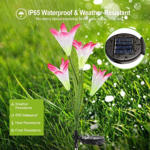 2Pcs Solar Garden Lights Outdoor Lily Flower LED 